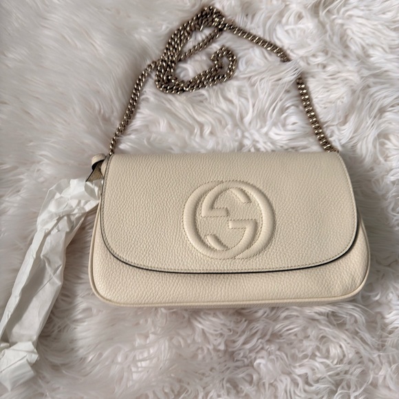 NEW Gucci Soho Off White Leather‎ Handbag Crossbody Clutch Ivory Made in Italy - Picture 2 of 16